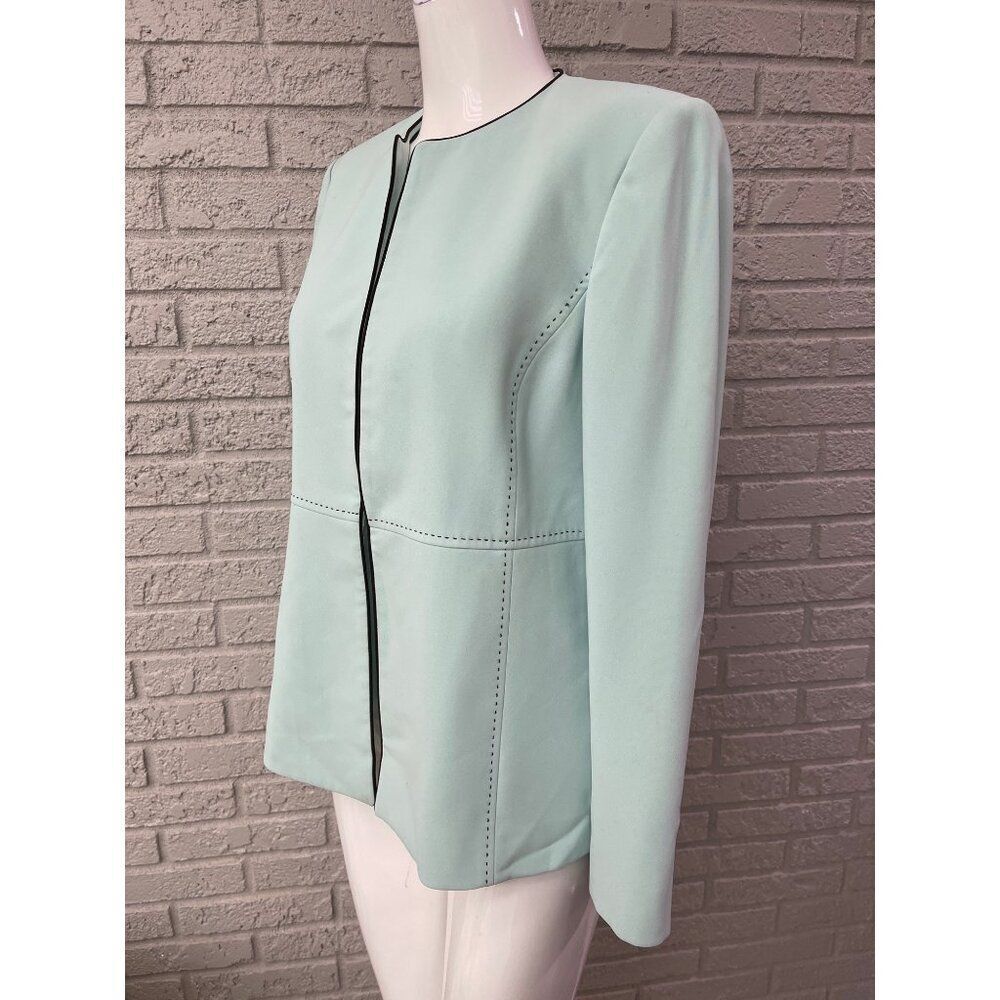 Kasper Women Long Sleeve Mint with Black Stitching Open Front Jacket Size 8 - Picture 4 of 8
